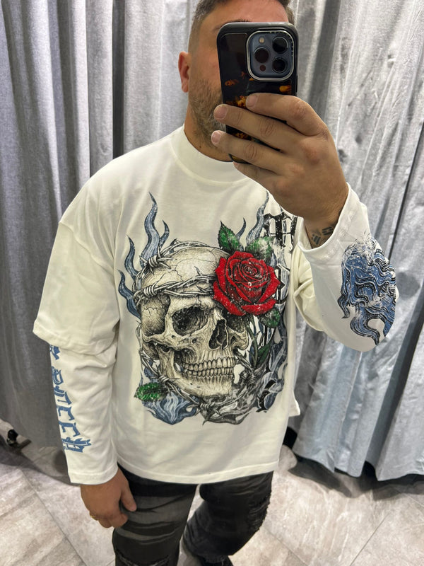 T-shirt Long Sleeve Rose Teschio